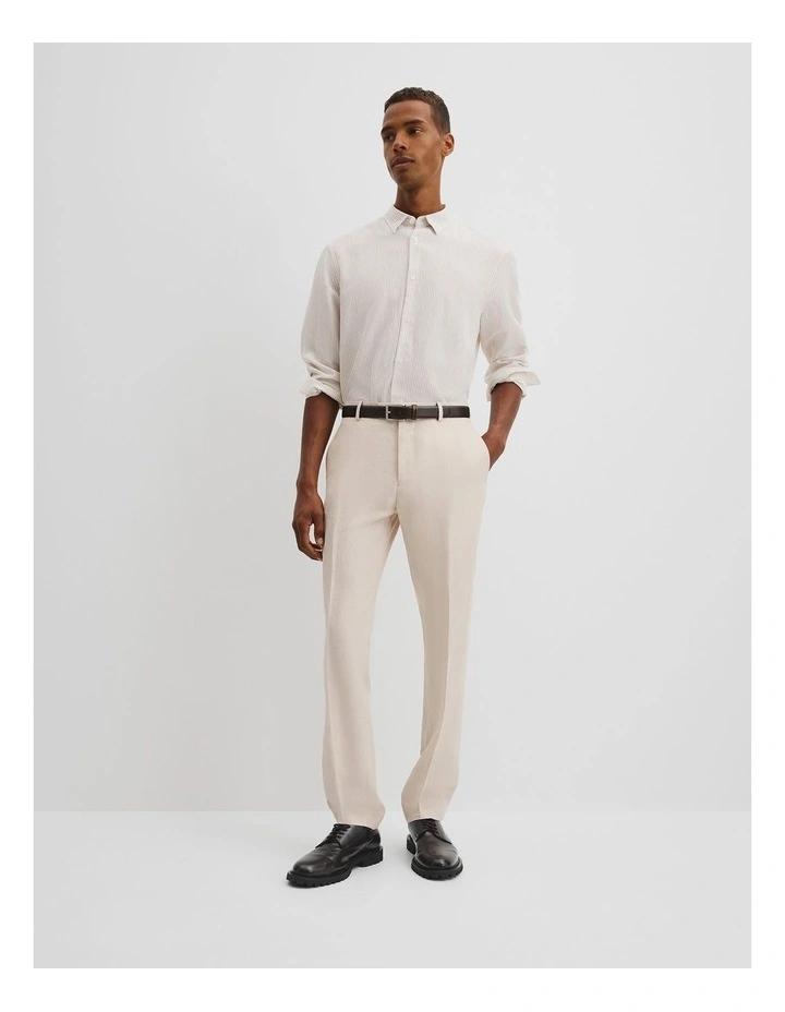 Slim Fit Tencel Linen Stripe Shirt in White image 4