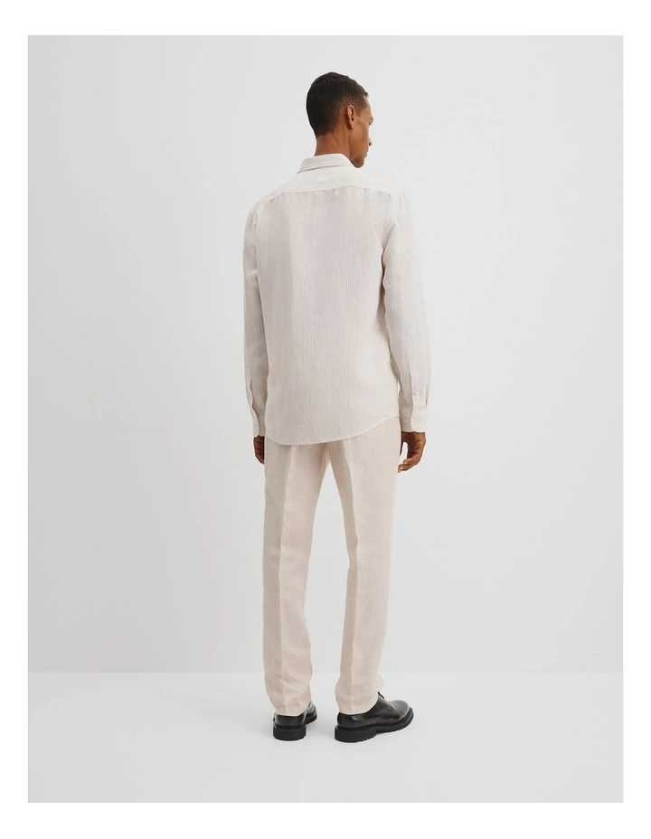 Slim Fit Tencel Linen Stripe Shirt in White image 5