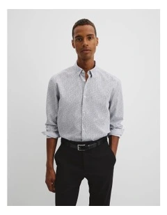 Slim Fit Print Cotton Shirt in White