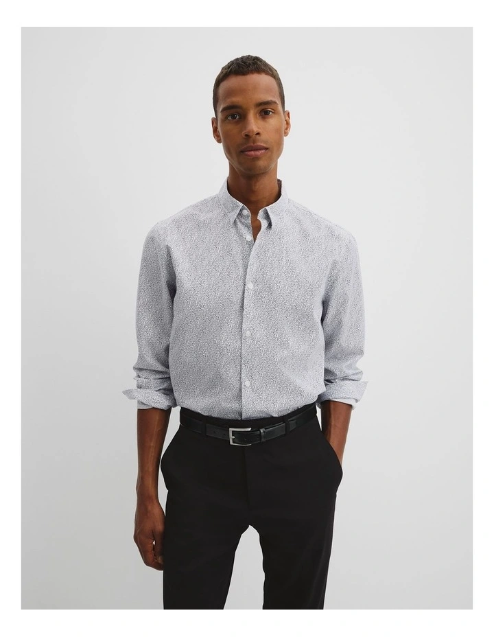 Slim Fit Print Cotton Shirt in White image 1