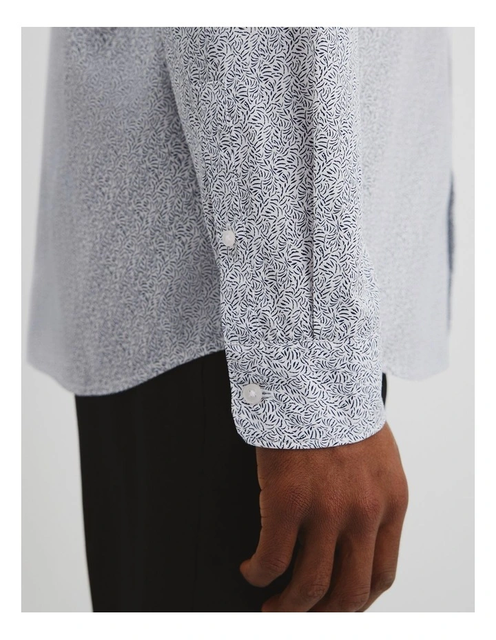 Slim Fit Print Cotton Shirt in White image 2