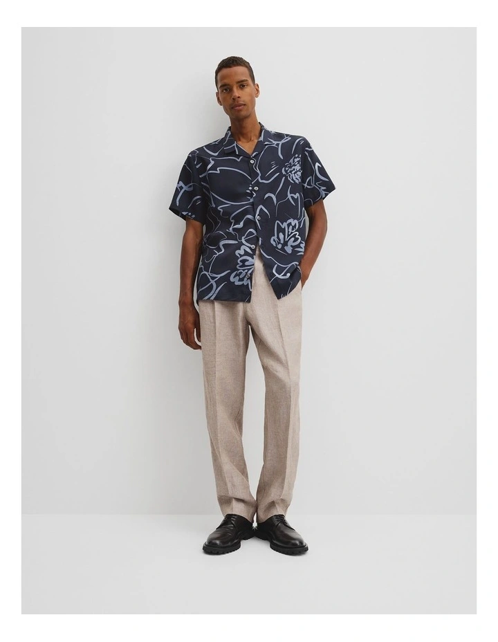 Short Sleeve Cuban Floral Print Shirt in Navy image 3