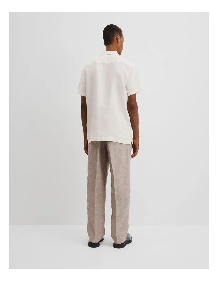Short Sleeve Double Pocket Textured Linen Shirt in Oat image 4