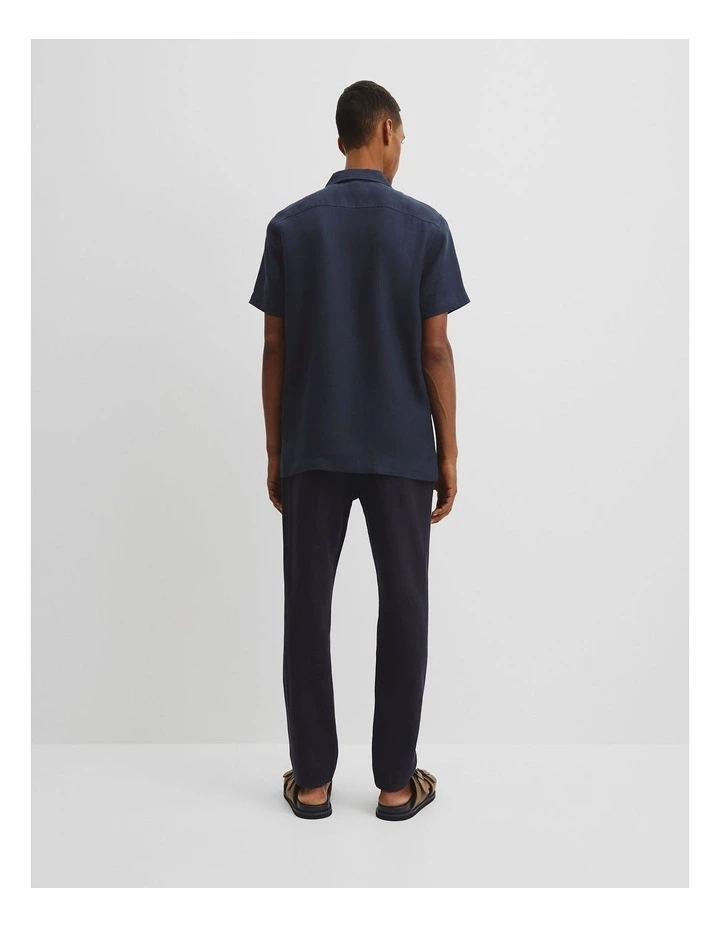 Short Sleeve Double Pocket Textured Linen Shirt in Navy image 4