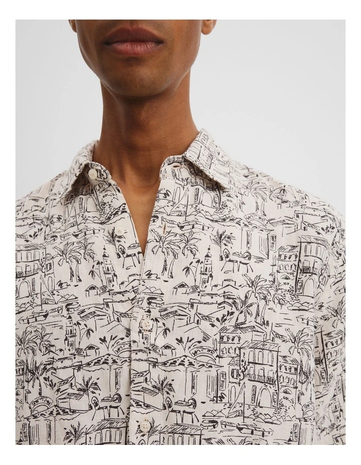 Organically Grown Linen Short Sleeve Novelty Print Shirt in Almond image 3