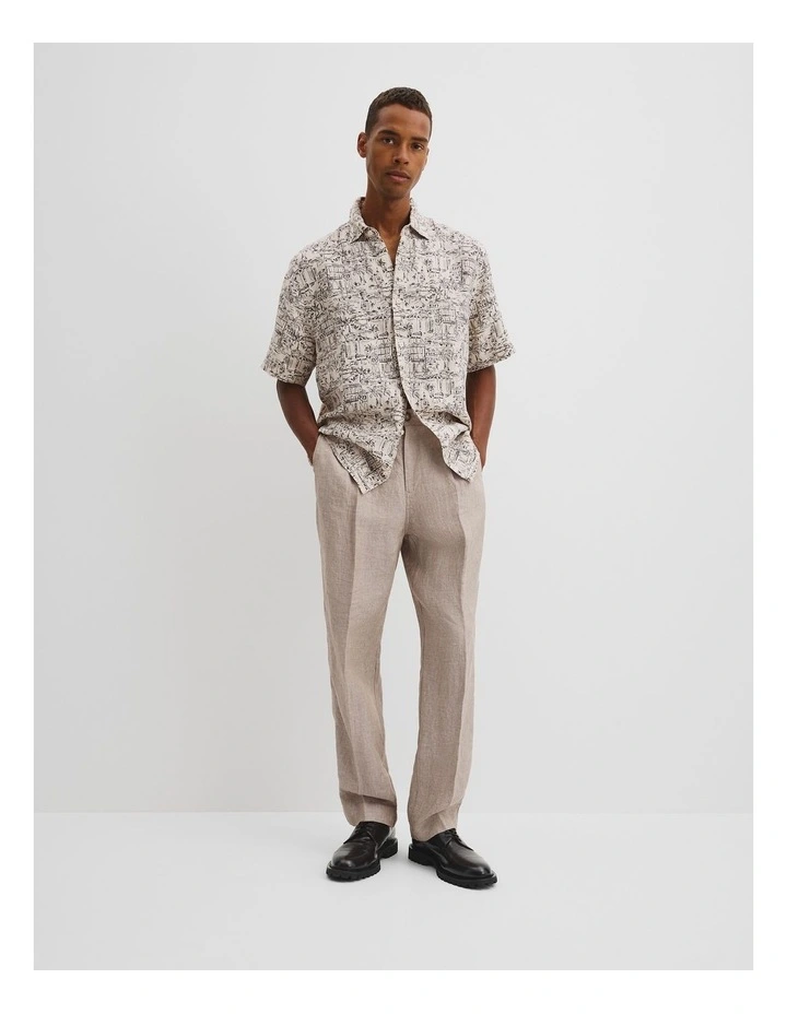 Organically Grown Linen Short Sleeve Novelty Print Shirt in Almond image 4