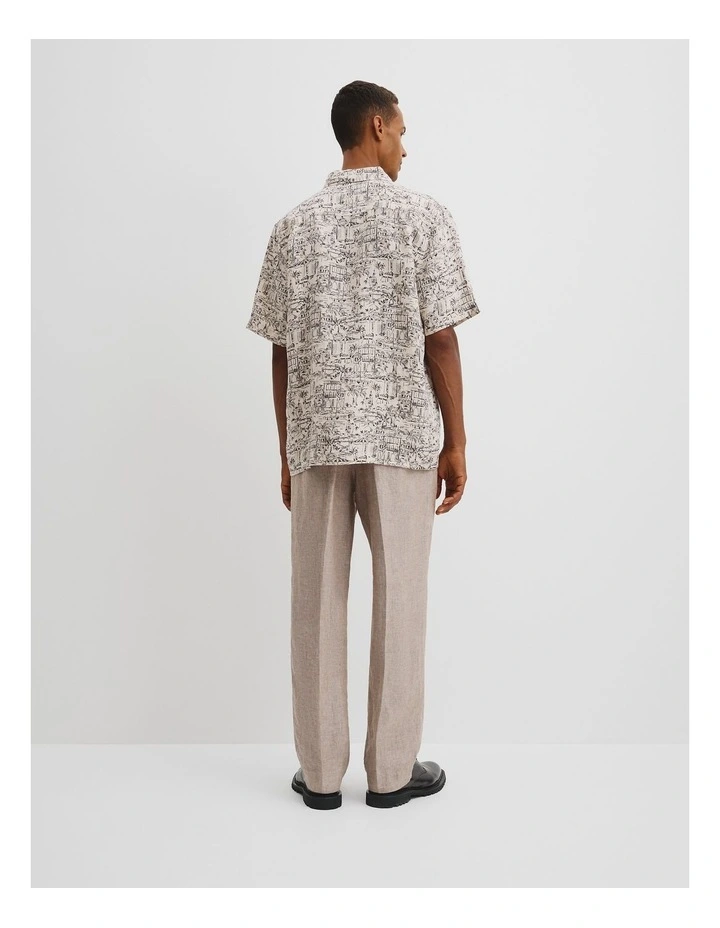 Organically Grown Linen Short Sleeve Novelty Print Shirt in Almond image 5