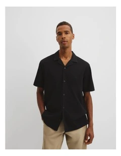 Short Sleeve Australian Cotton Textured Shirt in Black