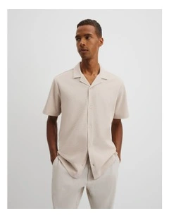 Short Sleeve Australian Cotton Textured Shirt in Pumice