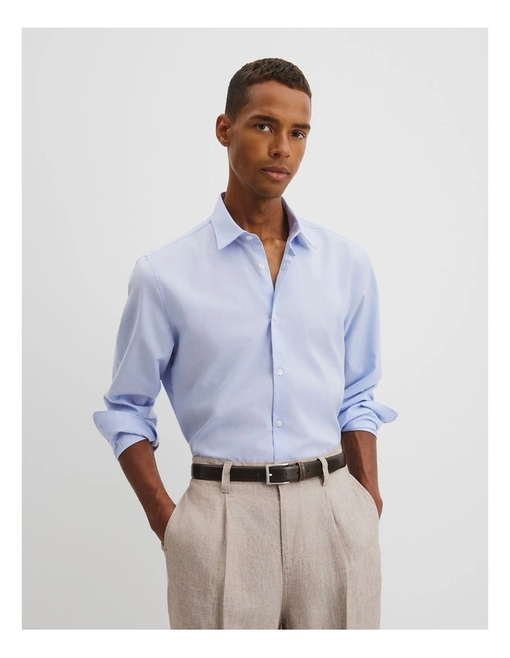 Slim Fit Textured Houndstooth Shirt in Pale Blue image 1