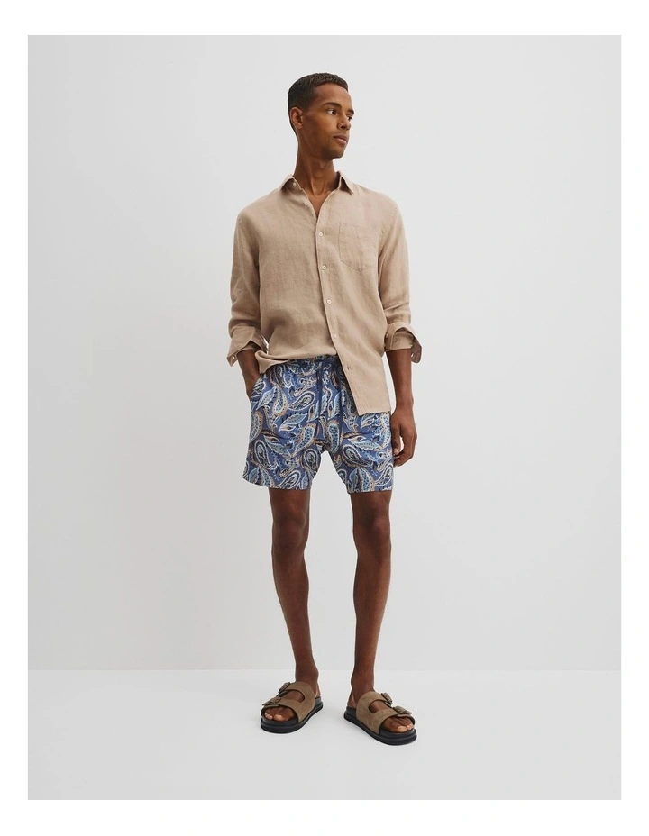 Recycled Polyester Paisley Print Swim Short in Navy Multi image 1