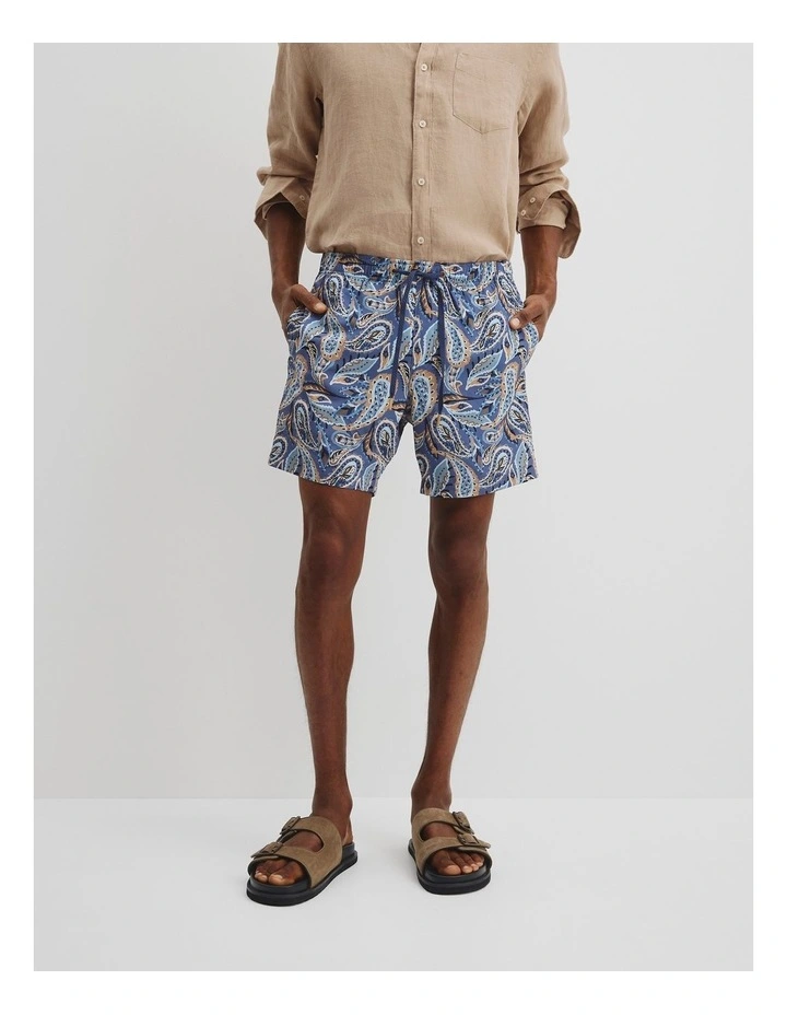 Recycled Polyester Paisley Print Swim Short in Navy Multi image 2