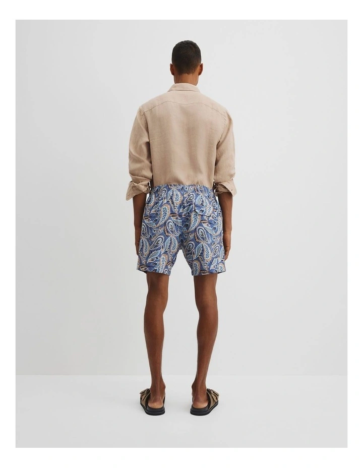 Recycled Polyester Paisley Print Swim Short in Navy Multi image 4