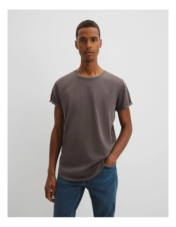 Australian Cotton Longline Garment Dye T-shirt in Volcanic image 1