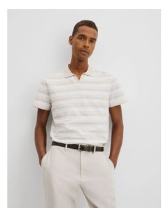 Textured Contrast Trophy Polo T-shirt in White Multi