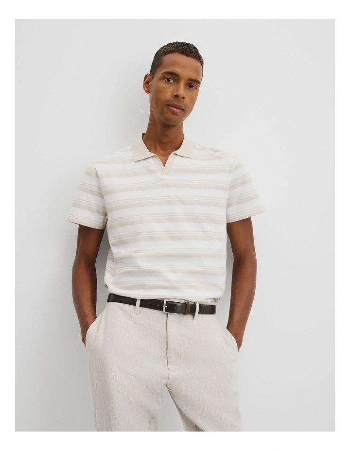 Textured Contrast Trophy Polo T-shirt in White Multi image 1