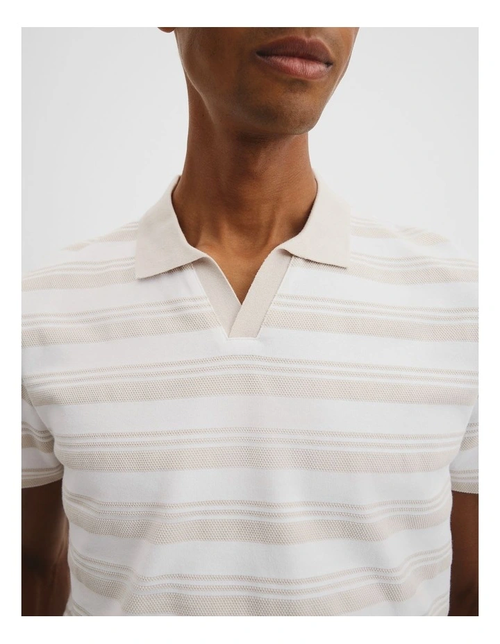 Textured Contrast Trophy Polo T-shirt in White Multi image 2