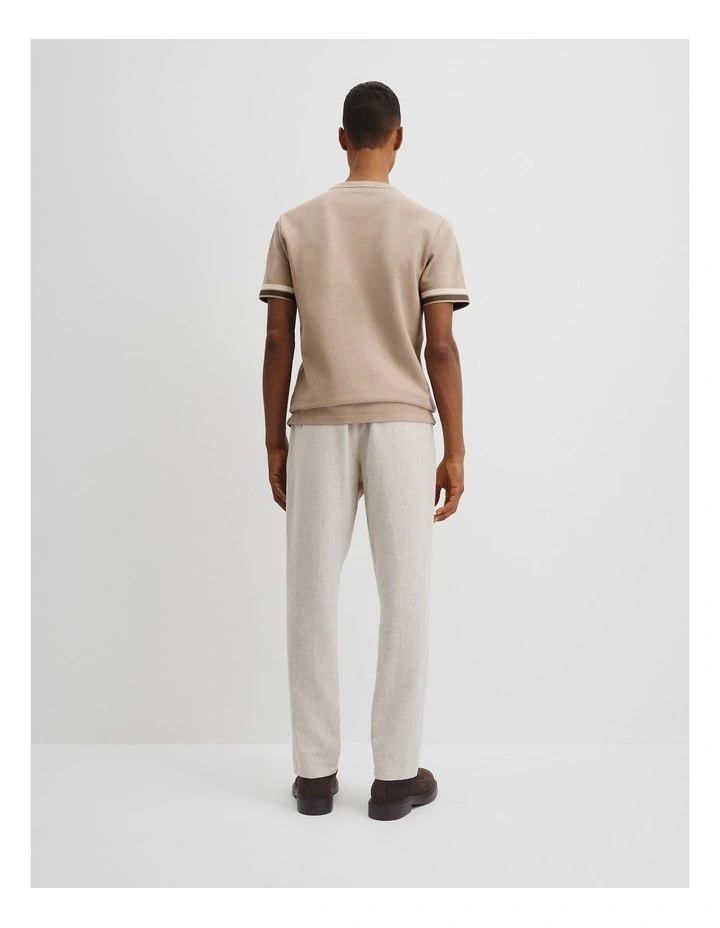 Tipped Cuff Textured T-shirt in Beige image 4
