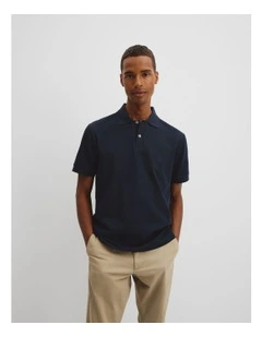 Short Sleeve Australian Cotton Textured Polo T-shirt in Navy