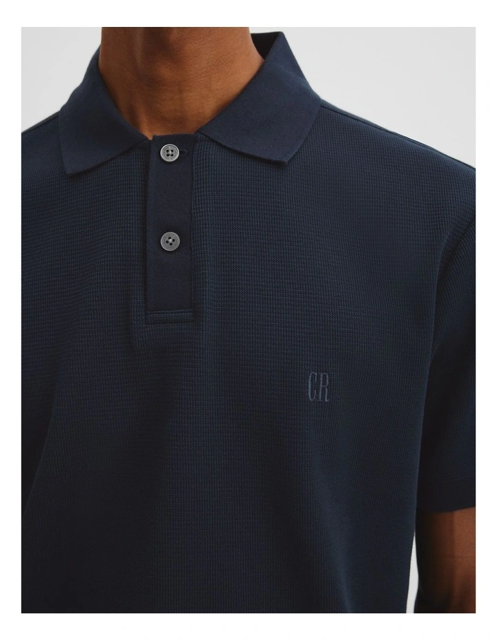 Short Sleeve Australian Cotton Textured Polo T-shirt in Navy image 2