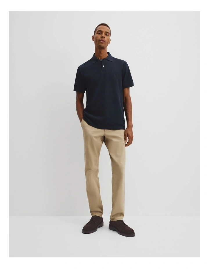 Short Sleeve Australian Cotton Textured Polo T-shirt in Navy image 3