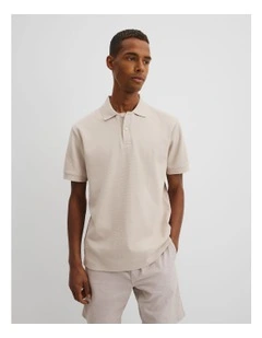 Short Sleeve Australian Cotton Textured Polo T-shirt in Pumice
