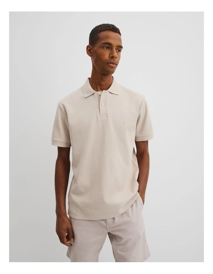 Short Sleeve Australian Cotton Textured Polo T-shirt in Pumice image 1