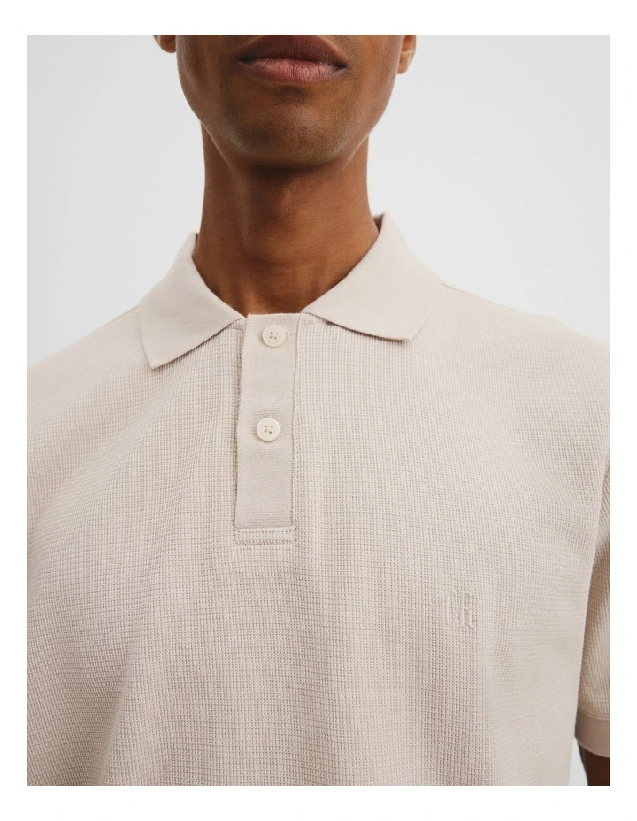 Short Sleeve Australian Cotton Textured Polo T-shirt in Pumice image 2