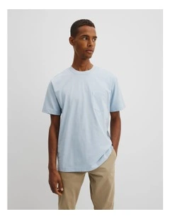 Australian Cotton Pocket Crew T-shirt in Ice Blue