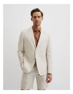 Herringbone Linen Single Breasted Jacket in Ecru