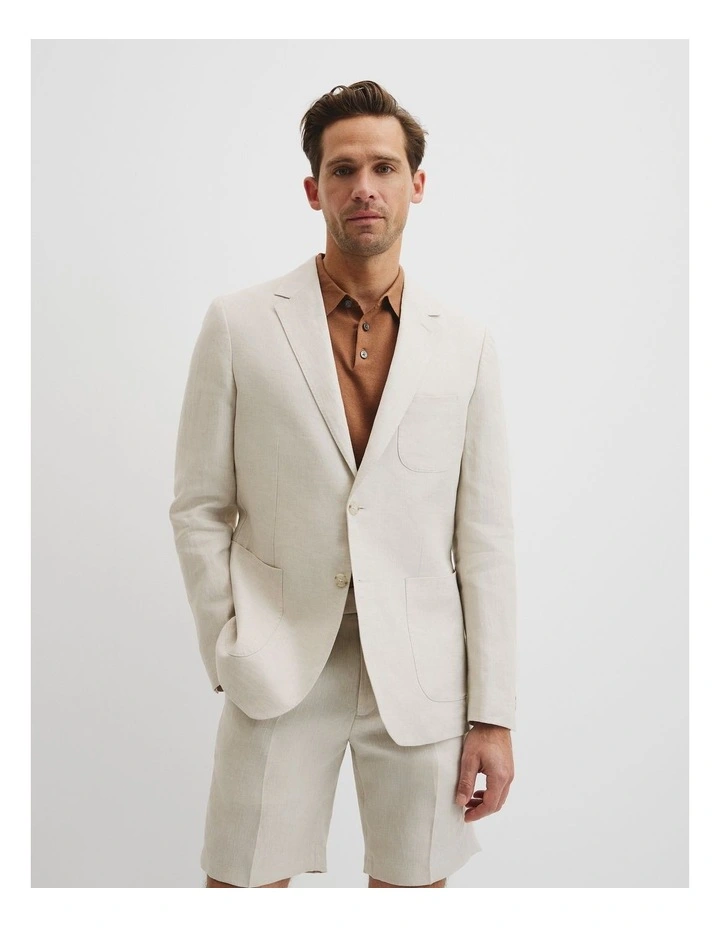 Herringbone Linen Single Breasted Jacket in Ecru image 1