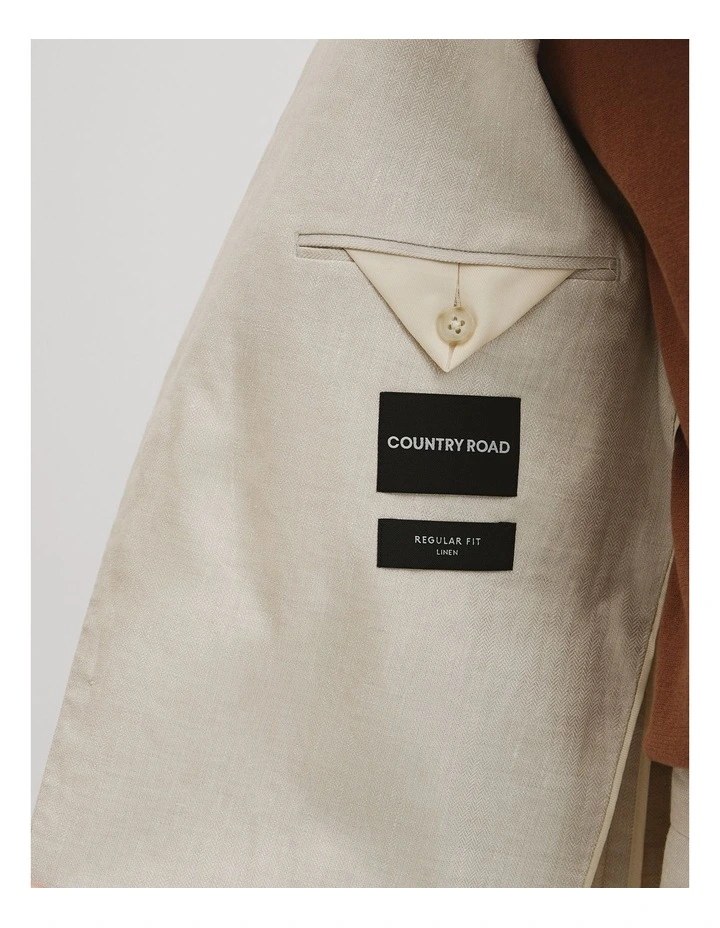 Herringbone Linen Single Breasted Jacket in Ecru image 4