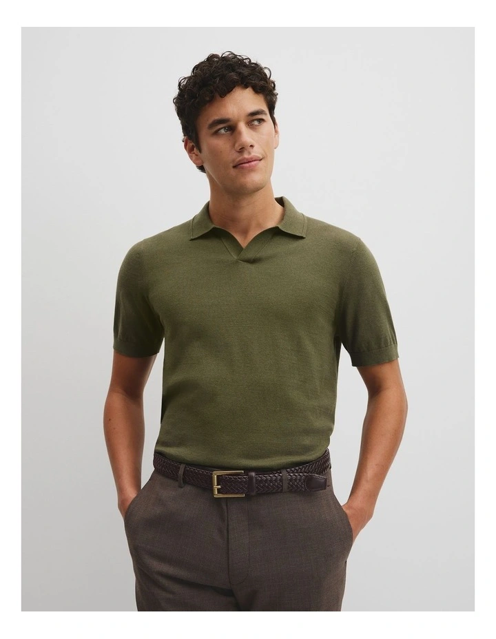 Australian Cotton Blend Silk Trophy Polo in Khaki Green image 1