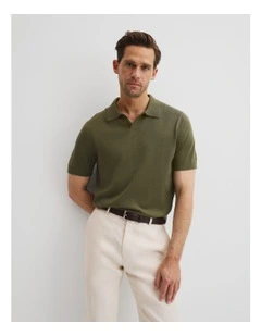 Cotton Silk Trophy Polo in Khaki Green