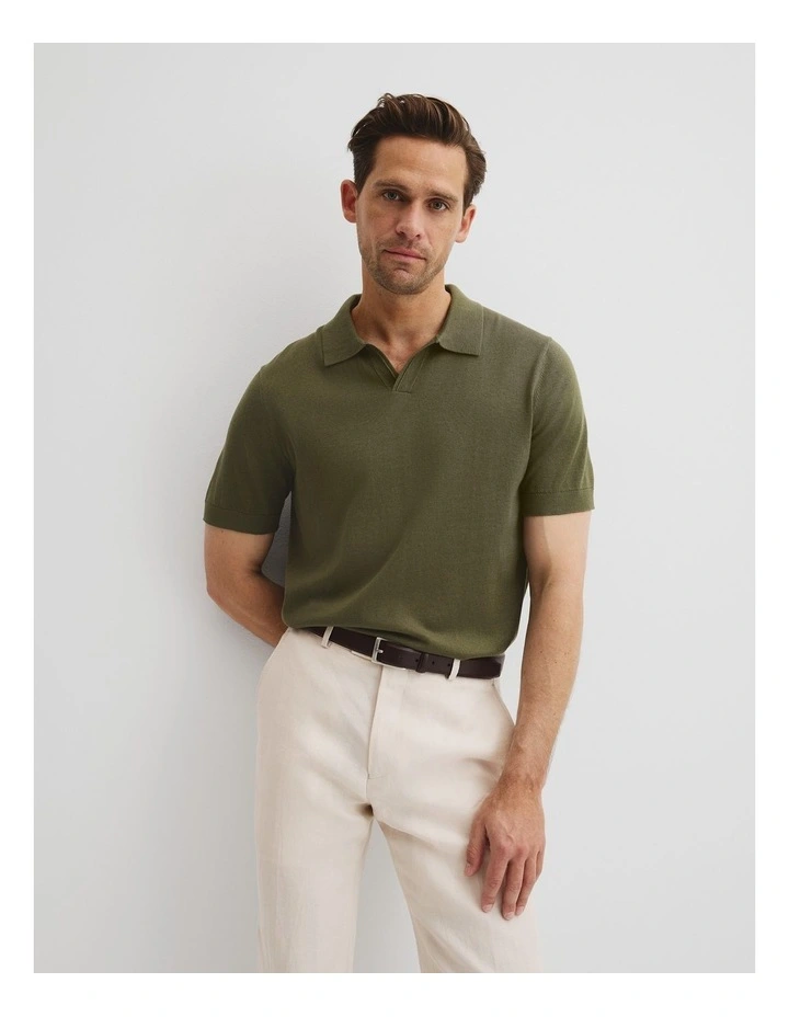 Cotton Silk Trophy Polo in Khaki Green image 1