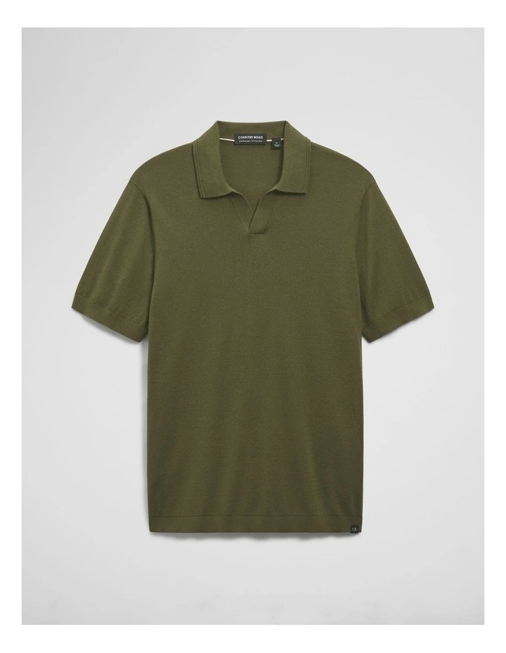 Australian Cotton Blend Silk Trophy Polo in Khaki Green image 2
