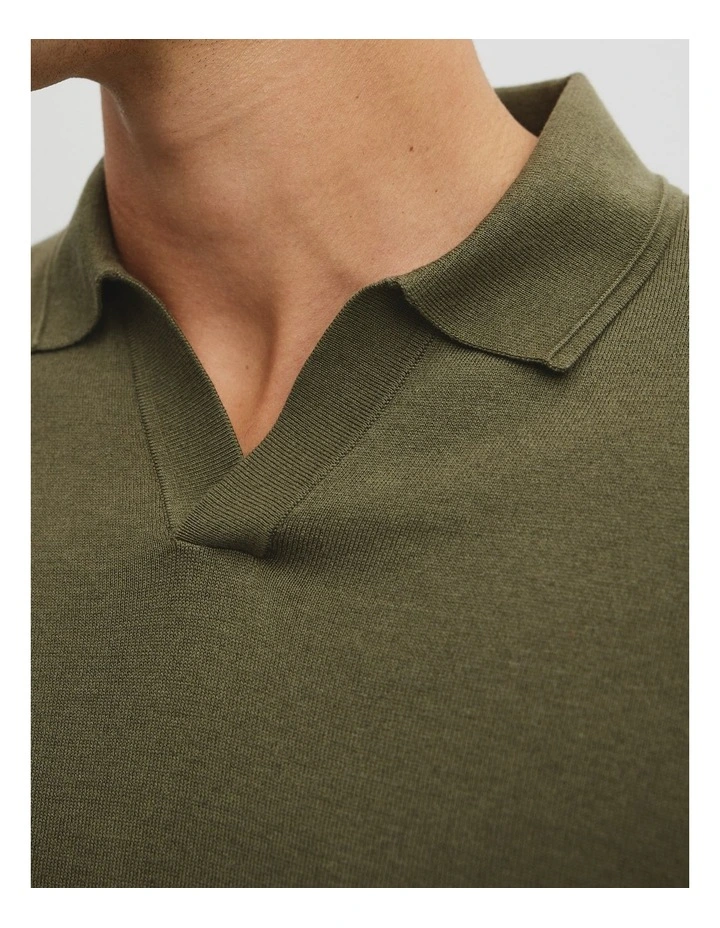 Australian Cotton Blend Silk Trophy Polo in Khaki Green image 3