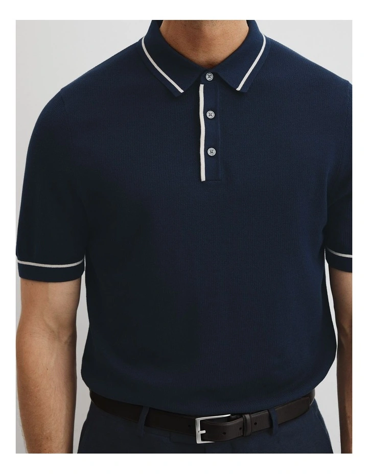 Australian Cotton Silk Tipped Knit Polo in Navy image 2