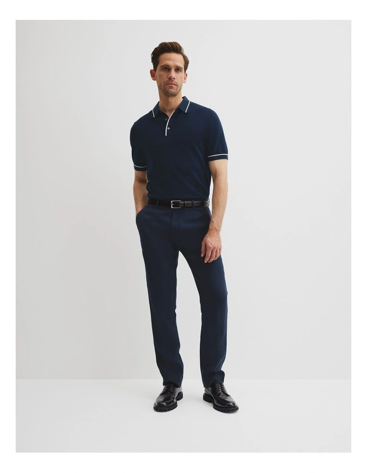 Australian Cotton Silk Tipped Knit Polo in Navy image 3