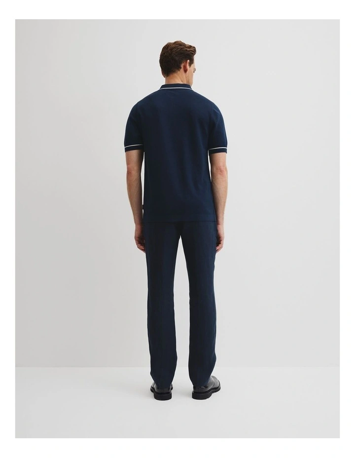 Australian Cotton Silk Tipped Knit Polo in Navy image 4
