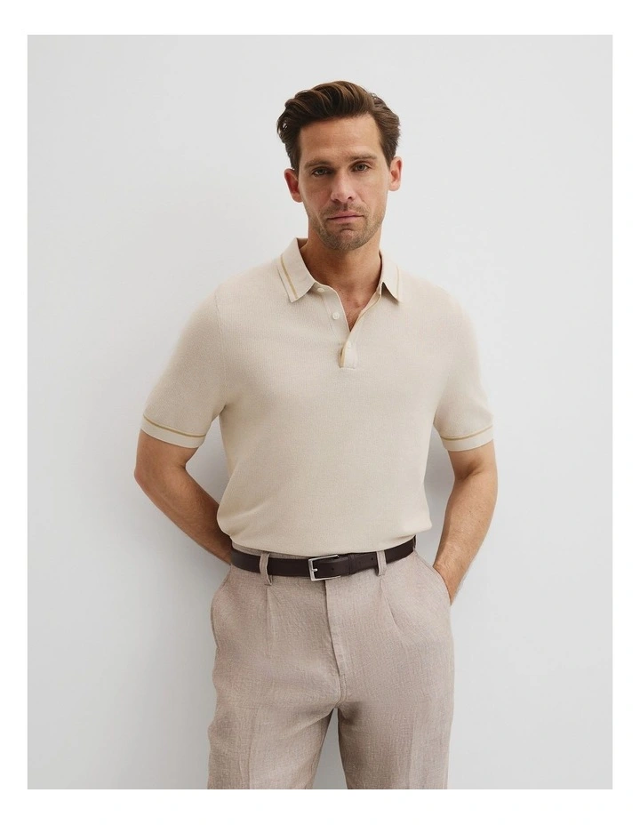 Australian Cotton Silk Tipped Knit Polo in Pumice image 1