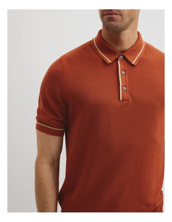 Australian Cotton Silk Tipped Knit Polo in Spice image 2