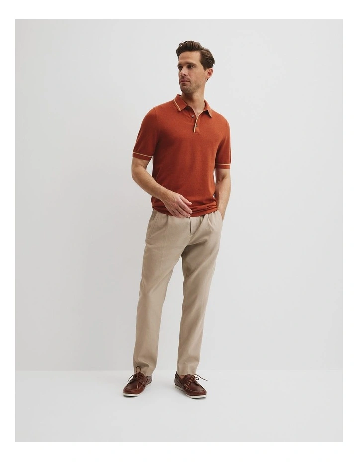 Australian Cotton Silk Tipped Knit Polo in Spice image 3