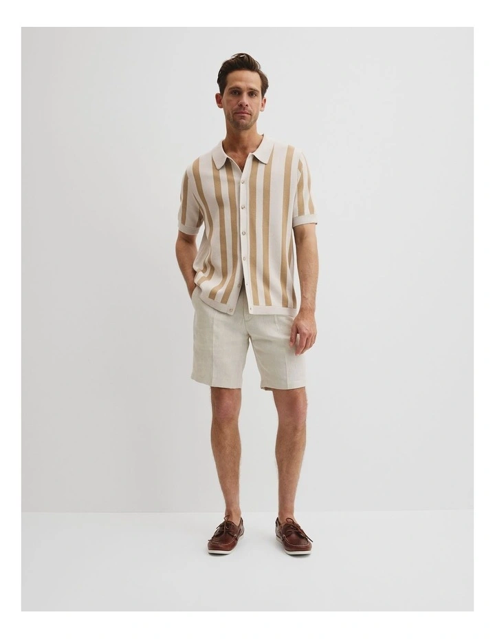 Organically Grown Cotton Stripe Knit Shirt in Taupe image 3