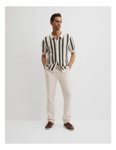 Organically Grown Cotton Stripe Knit Shirt in Khaki Green