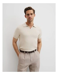 Australian Cotton Textured Knit Polo in Pumice