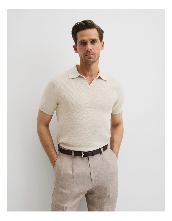 Australian Cotton Textured Knit Polo in Pumice image 1