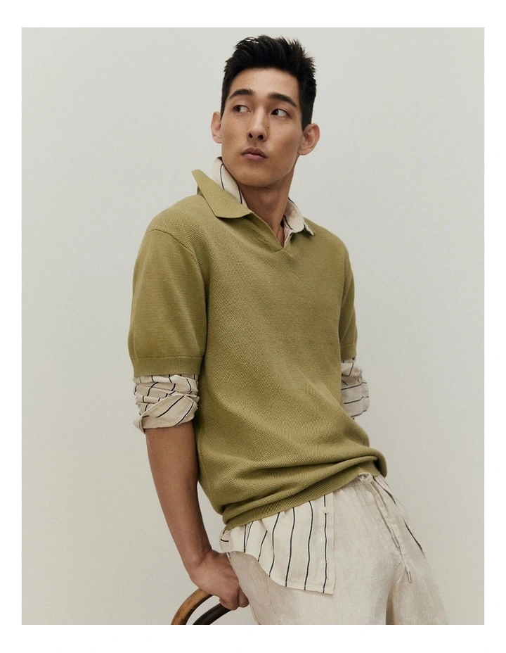 Australian Cotton Textured Knit Polo in Cactus image 2