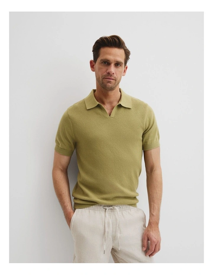 Australian Cotton Textured Knit Polo in Cactus image 3