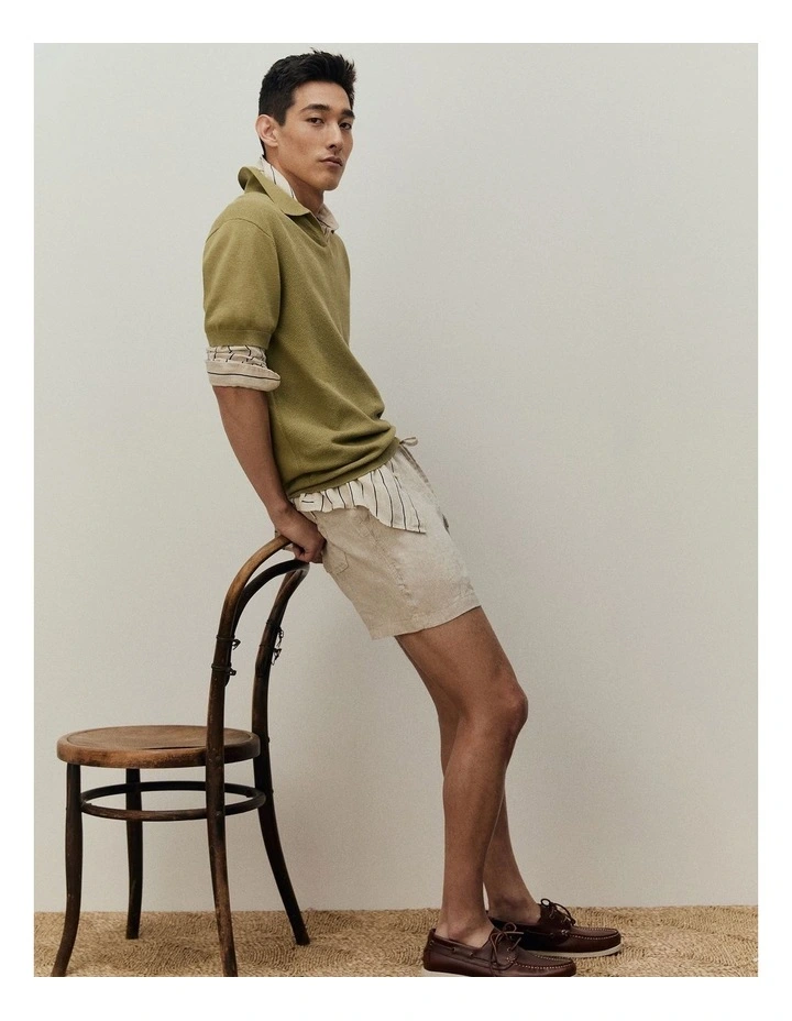 Australian Cotton Textured Knit Polo in Cactus image 4